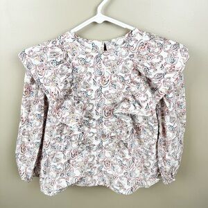 Crewcuts Girls' Cotton Poplin Prairie Ruffle Paisley Long Sleeve Top